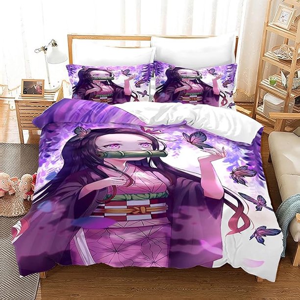 Demon _ Slayer 3 PCS Comfort Set with 2 Pillowcases,Demon_Slayer Bedding Set Sheet Set for Kids Adults,All Season Lightweight Bedding Set for Bedroom Bed Dorm Decor Bed Sheets