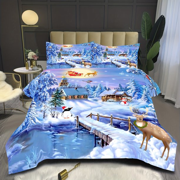Duvet Cover Christmas Theme Duvet Cover Set Print Washable Polyester Bedding Set Soft Comfortable for Bedroom Child Gift Bed Sheets