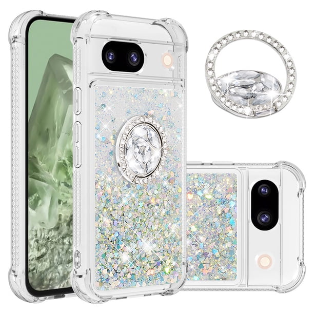 Funda Para Google Pixel 8a Con Brillo Líquido, Protección Completa Y Soporte De Anillo Giratorio