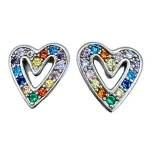 Nordvik London - Aros Apegados Corazón Circonitas De Colores, Plata 925