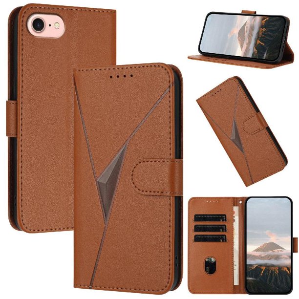 Funda Cartera Fibra de Carbono para iPhone 16e con Soporte y Cierre Magnético Marrón