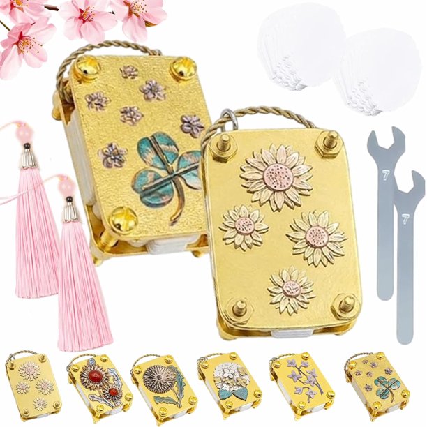 Mini prensa flores llavero kit completo oro metal miniatura conservación senderismo manualidades