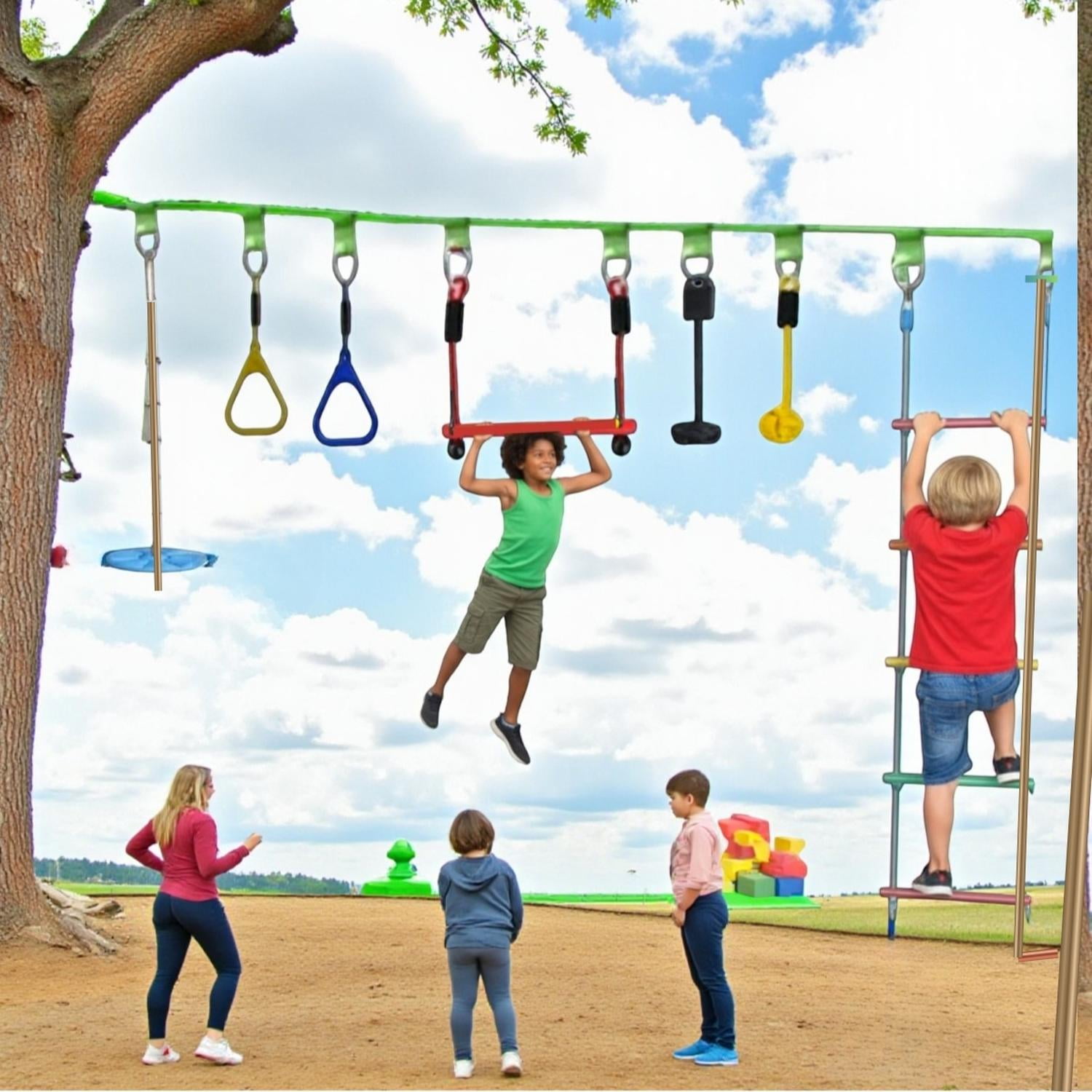 Auckland Outdoor - Juego Obstaculos Carrera 8 Niños Slackline Ninja Warrior Multicolor