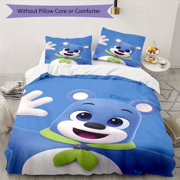 Pink Fong Shark-Inspired 3pcs Bedding Set - Includes 1 Cover & 2 Pillowcases, Breathable Polyester, Machine Washable - Perfect for All Seasons S895