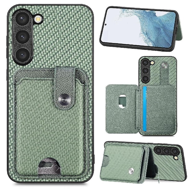 Funda Billetera Tejida para Samsung Galaxy S23 con Soporte y Tarjetero Verde