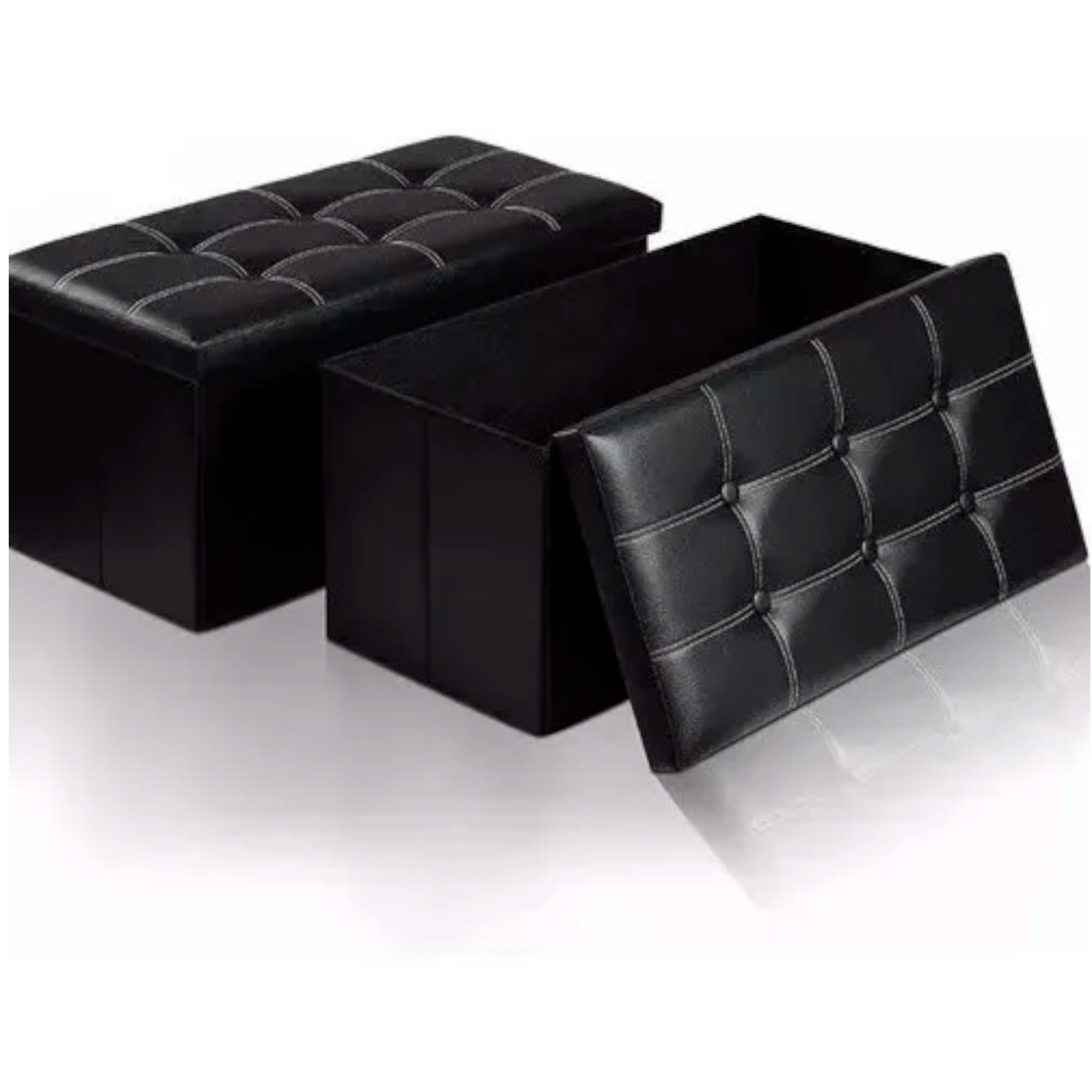 Aspor - Puff Baul Silla Plegable Ecocuero Organizador 38x76cm Negro