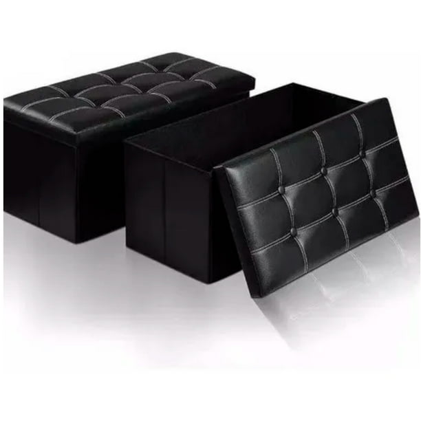 Puff Baul Silla Plegable Ecocuero Organizador 38x76cm Negro