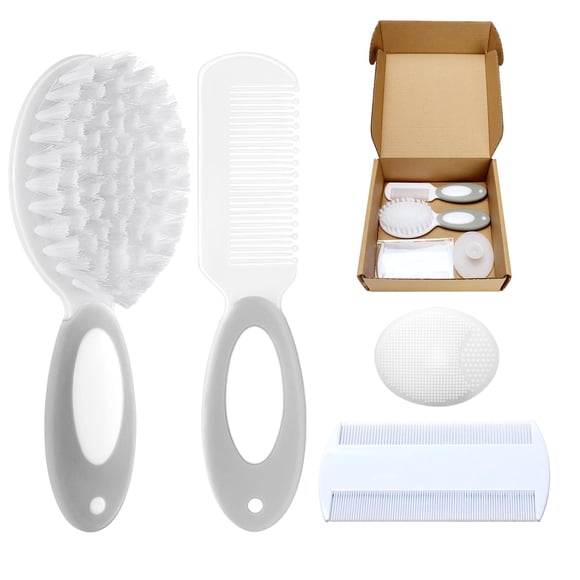 Set de cepillo y peine para bebé PAKENYESHA de 4 piezas, gris