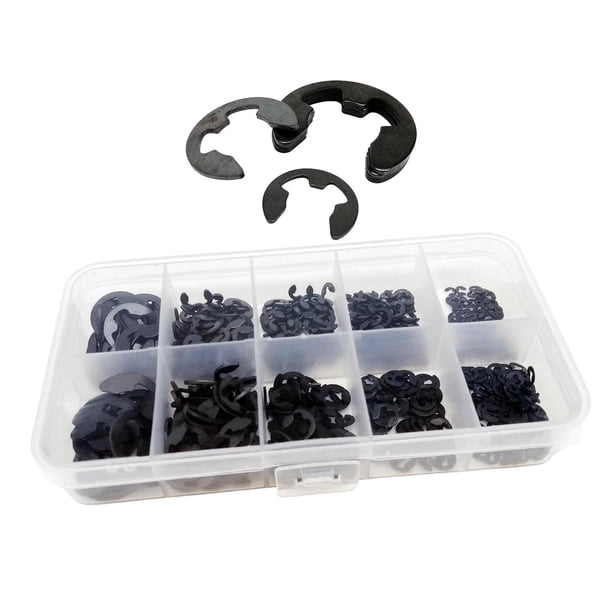 Juego de 580 anillos de hebilla en forma de E con estuche de almacenamiento, resistentes sujetadores M1.5 M2.5 M3.5 M5 M6 M8 M10, juego de anillos de retención de apertura Negro