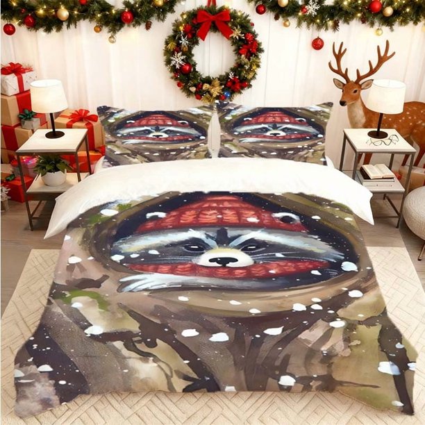 Raccoon Illustration Printed Duvet Cover Set Versatile Four-season Bedding Set with Colorful Patterns Essential for Home and Guest Rooms Ideal Gift for Friends
