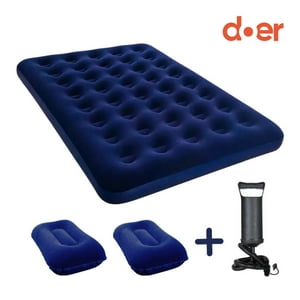 Doer - Colchón Inflable Doble 191X137X22 + 2 Almohadas + Inflador