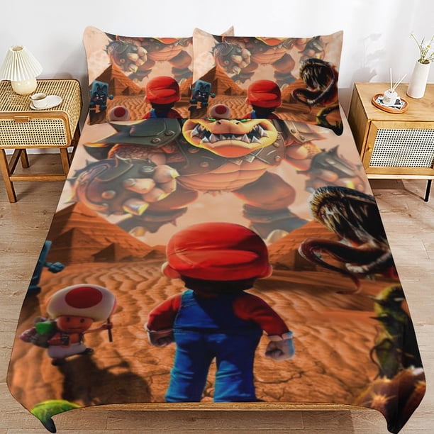 Super Mario 3-Piece Comforter Set for Bedroom Super Mario Bedding Set for Kids Adults Soft Microfiber Duvet Cover Set with Zipper Closure