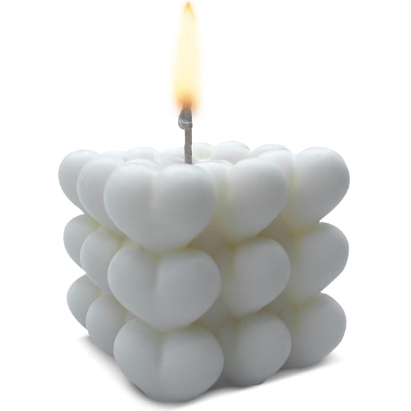 Vela relajante con forma de corazón, burbuja de amor, color blanco, gardenia