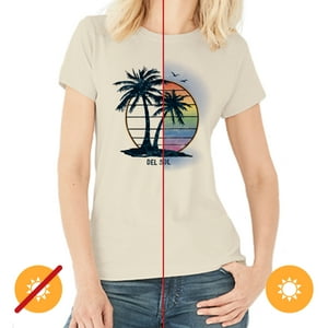 Delsol - Camiseta Para Mujer - Isla Palmera Atardecer - Beige De Para Mujer - Camiseta (Grande)