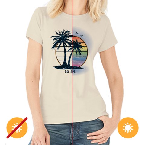 Delsol - Camiseta Para - Isla Palmera Atardecer - Beige De Para - Camiseta (Grande)