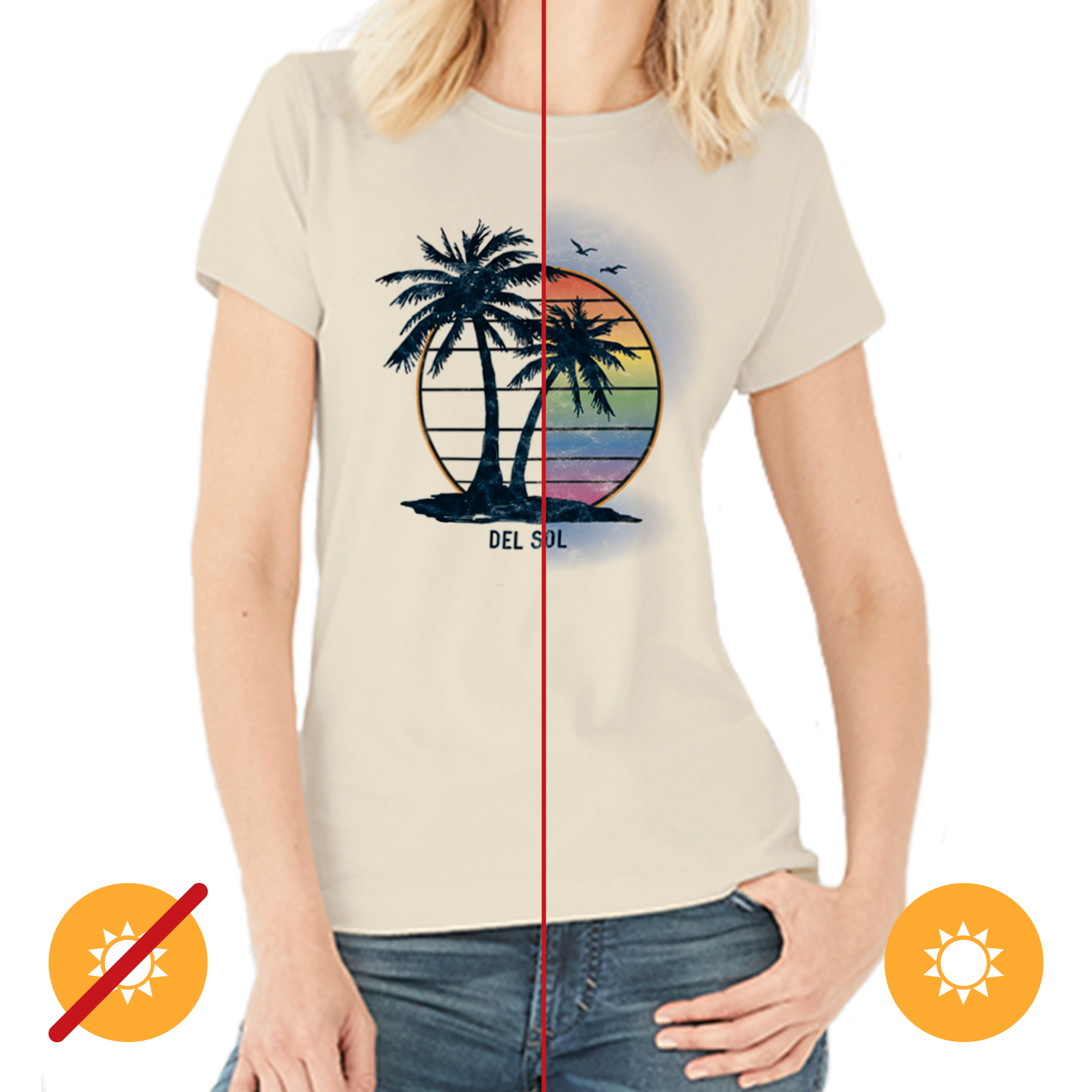 Delsol - Camiseta Para - Isla Palmera Atardecer - Beige De Para - Camiseta (Grande)