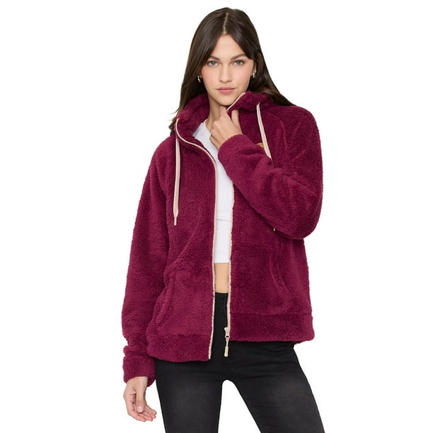 Polerón Mujer Peludo Full Zipper Burdeo Corona
