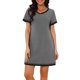 thumbnail image 1 of INSPIRE CHIC Camisón de Manga Corta para Mujer, Vestido de Dormir de Mezcla de Algodón Suave con Ribete en Contraste y Cuello en V para Primavera Verano XL Carbón, 1 of 6