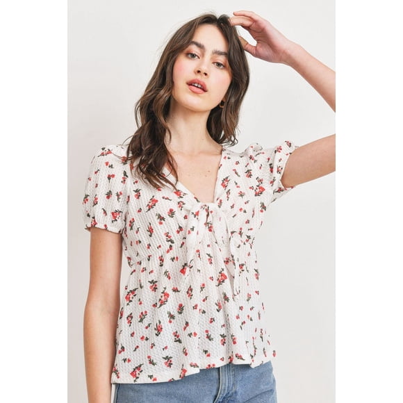 Top Floral con Lazo en la Parte Delantera y Diseño de Waffles L