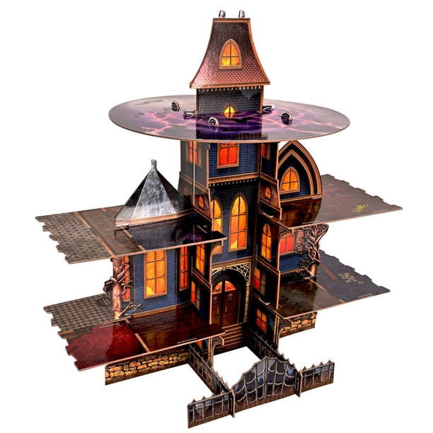 Soporte para magdalenas Beistle Haunted House, 3 niveles, Halloween, 17 ½ pulgadas