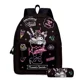 thumbnail image 1 of 3PC-SET Printing Peripheral Sanrio Kuromi Backpack Student School Bag Pencil Case Bag Mochila Boys Girls Anime kawaii Cartoon, 1 of 3