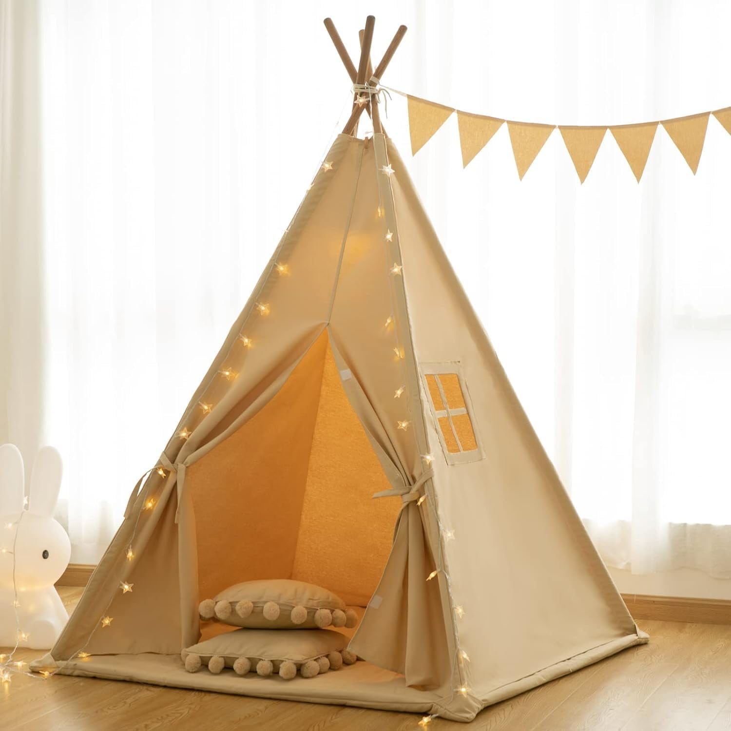 Carpa Tipo Tipi Rongfa Para Niños Portátil Para Interiores Y Exteriores Con Tapete