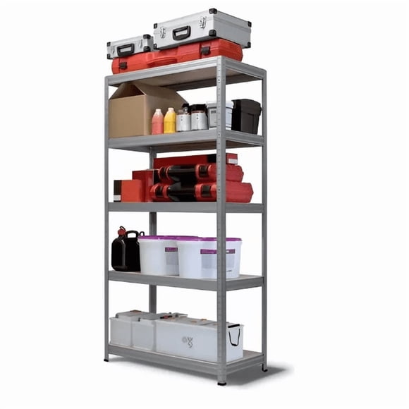 Estante Metálico 180cmX90cmX40cm Organizador Plateado De 5 Niveles Facil Ensamblado Multiuso Escritorio Madera Mdf