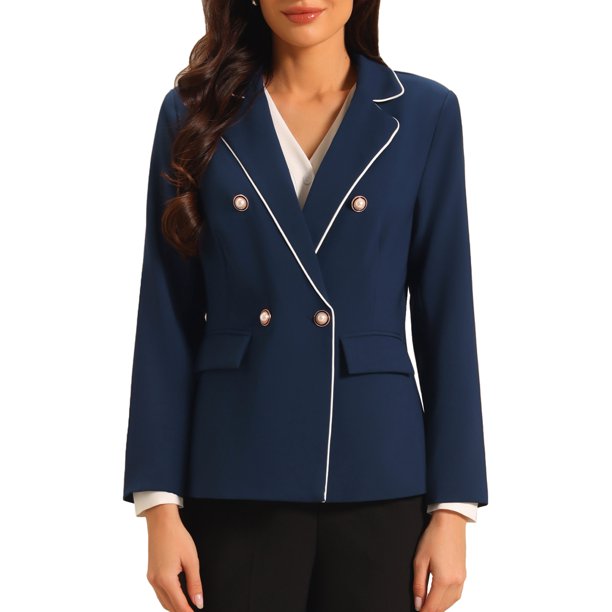 INSPIRE CHIC Chaqueta de Trabajo para Mujer Doble Botonadura Traje de Trabajo L Azul Marino