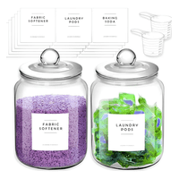 Genérico - 2 Contenedores De Detergente 2Lt Con Cuchara Y Etiquetas Frascos Vidrio Con Tapa Hermetica Para Hogar/Cocina Wakeshome