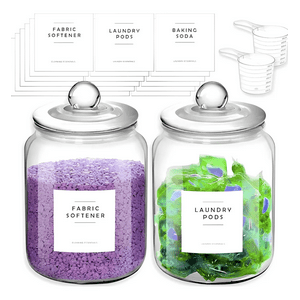 Genérico - 2 Contenedores De Detergente 2Lt Con Cuchara Y Etiquetas Frascos Vidrio Con Tapa Hermetica Para Hogar/Cocina Wakeshome