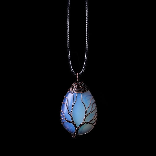 Healing Stones Tree of Life Necklace with Tiger Eye and Amethyst Crystals - Chakra Jewelry for Men and Women - Copper Wire Wrap Gemstone Pendant