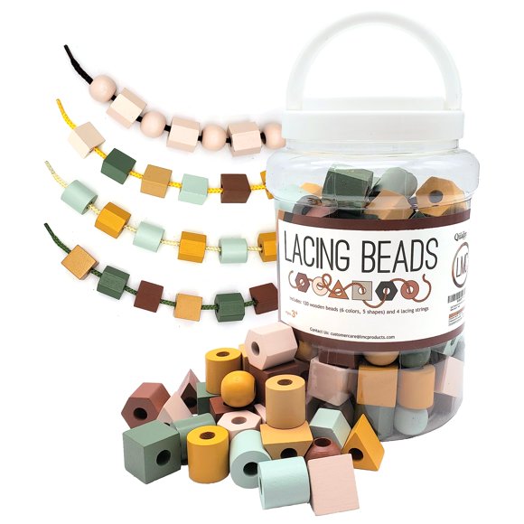 Lacing Beads LMC Products de madera, 125 piezas, para niños de 3 años