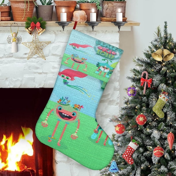 Lale Ki Lolu Tema: Calcetines de Navidad, fino lino blanco para colgar en escaleras y chimenea, decoración navideña para el hogar, regalo de Navidad. 45cm × 32cm
