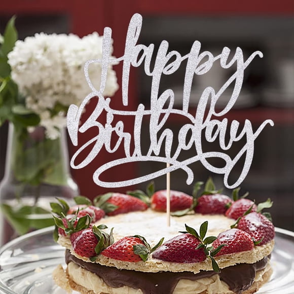 Decoración de tarta Kaoenla plateada para tartas de feliz cumpleaños