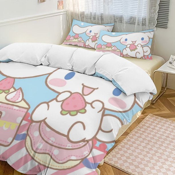 Cinnamoroll Quilt Set Thicken Soft 3 Pieces Bedding Set All Season Duvet Cove with 2 Pillowcases for Adult Women Girls Teens Home Room Decor