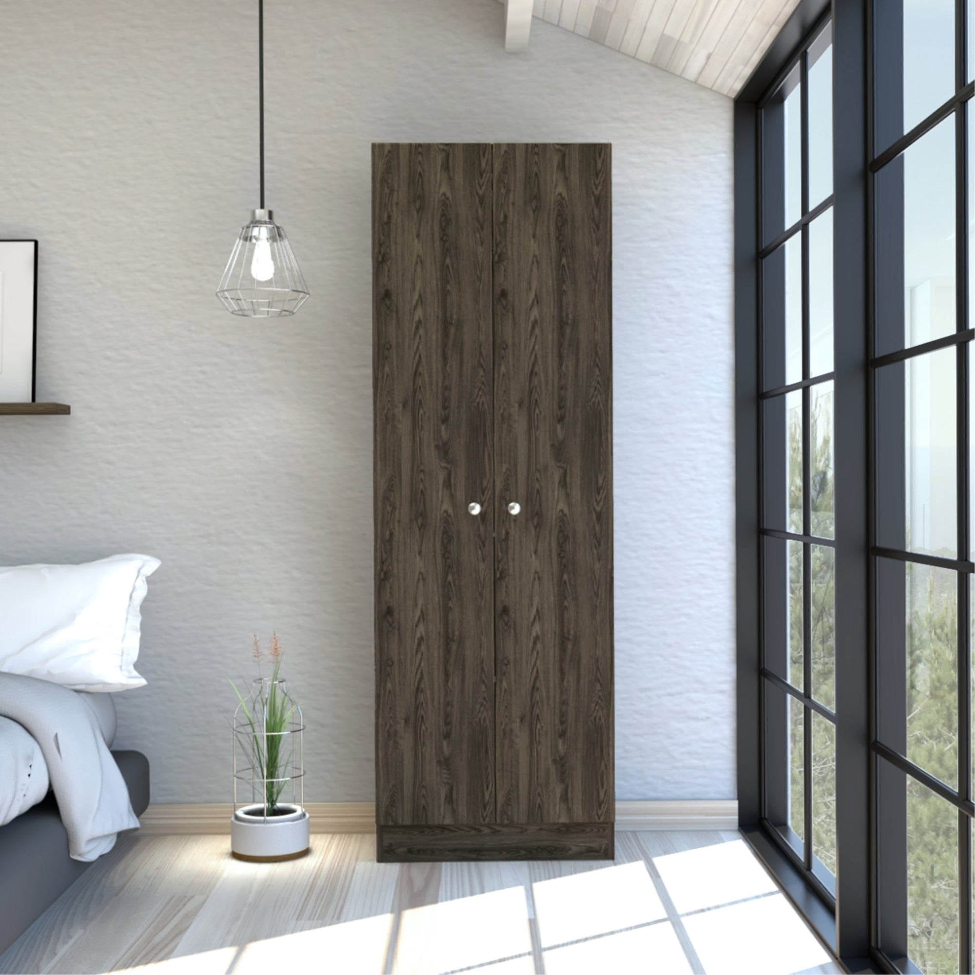 Tuhome - Closet 2 Puertas Home Coñac Y Blanco 180x60x30 Cm