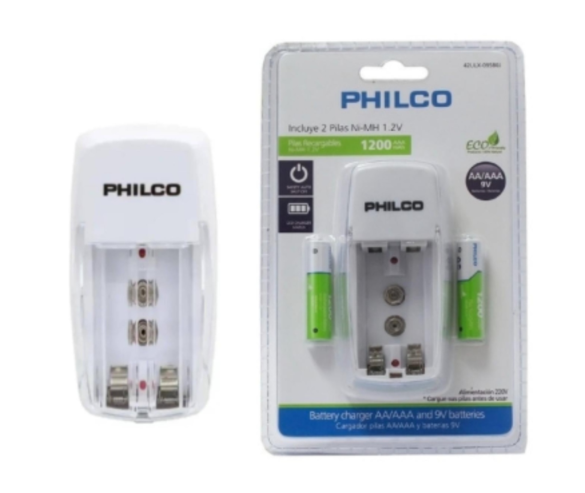 Cargador De Pilas Aa Y Aaa Con 2 Pilas Aa 9V 1200 Mah Philco