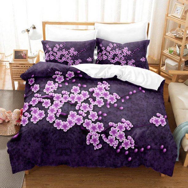Flower Butterfly Quilt Duvet Cover Set Queen Kids Bedroom Decor 3-Piece Bedding Set