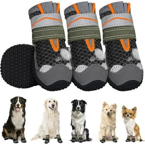 Veat00L - Zapatos Para Perros, 4 Juegos De Botas Para Perros Transpirables Y Antideslizantes, Con Correas Reflectantes Y Ajustables, Zapatos Para Perros Pequeños Y Medianos Y Grandes