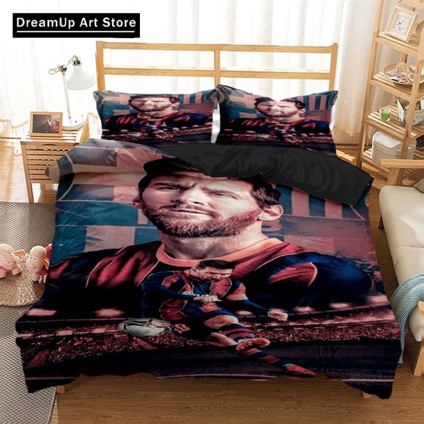 x111 Bed Sheets Football Star NO. Soccer M-Messi Bedding Set Boys Girls Twin Size Duvet Cover Pillowcase Bed boys Adult 3-Piece Bedding Set (1 Duvet Cover + 2 Pillow Shams) nj111