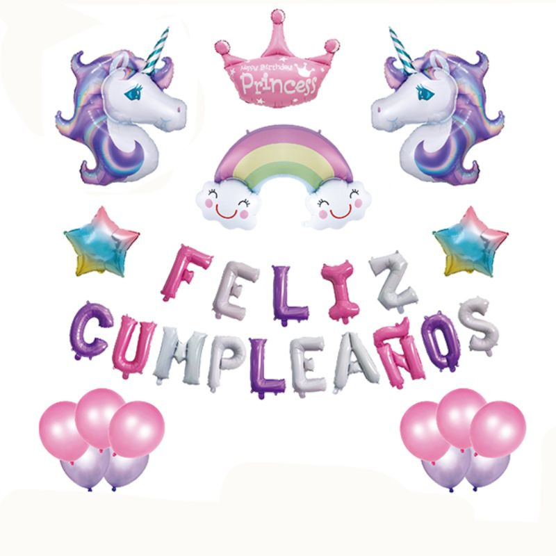 Party Express - Set Globos Feliz Cumpleaños Metálicos Y De Látex. 31 Piezas