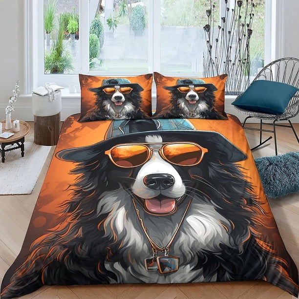 Juego De 3 Piezas De Fundas Nórdicas Cool Dog Hipoalergénicas De Microfibra Suave De Una Sola Cara De Fácil Cuidado Con Fundas De Almohada A Juego