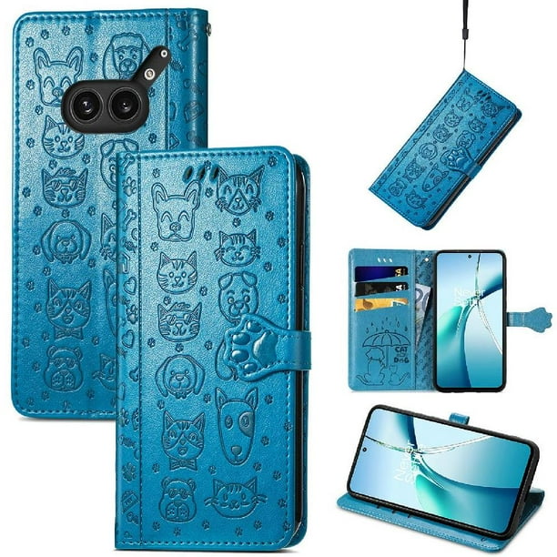 Funda Cartera FOXDOCK para Nothing Phone 2a Plus , Flip PU con Relieve de Gatos y Perros, Tarjetero y Soporte