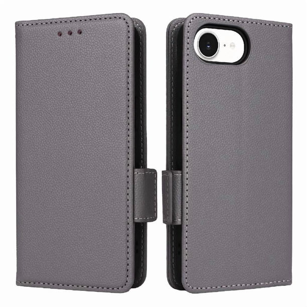 Funda Cartera para iPhone 16E Tapa Flip con Ranuras y Soporte Gris