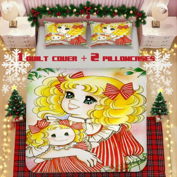 A Soft Bedding Set with Candy-Themed Prints Made of Polyester Fiber Serves Both As Bedroom Decor And for Warmth
