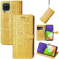 Funda Cartera Foxdock Para Samsung Galaxy A22 4G , Flip Pu Con Relieve De Gatos Y Perros, Tarjetero Y Soporte