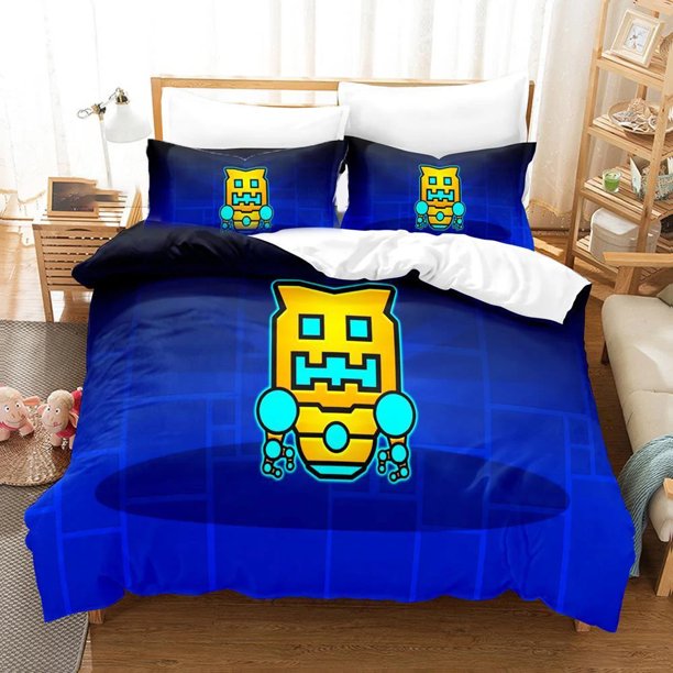 v556 Bed Sheets Game Geometry Dash Bedding Set,Duvet Cover Comforter Bed Set Quilt Cover Pillowcase,King Queen Twin Size Boys Girls Adults 3-Piece Bedding Set (1 Duvet Cover + 2 Pillow Shams) Bed Shee