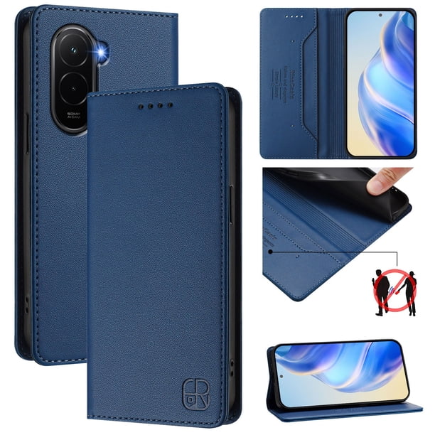 Funda Billetera con Soporte para Xiaomi Poco M7 4G Bloqueo RFID Plegable Azul