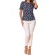 thumbnail image 2 of INSPIRE CHIC Blusas de Mujer con Fruncido Cuello Redondo Manga Corta Camisa Floral Azul Oscuro Blanco M, 2 of 6