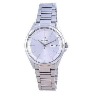 Westar - Reloj Para Mujer Con Esfera Plateada Y Acero Inoxidable Con Cuarzo